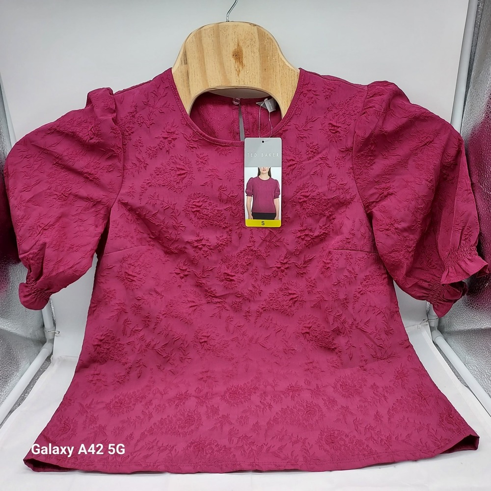 Ted Baker London Purple Floral Jacquard Puff Sleeve Top Blouse 1037380 Small NWT